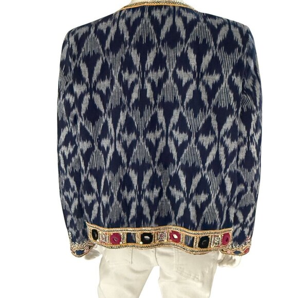 Calypso St. Barth Navy Akillna Ikat Jacket With Colorful Embroidered Mirror Deta - Picture 4 of 11